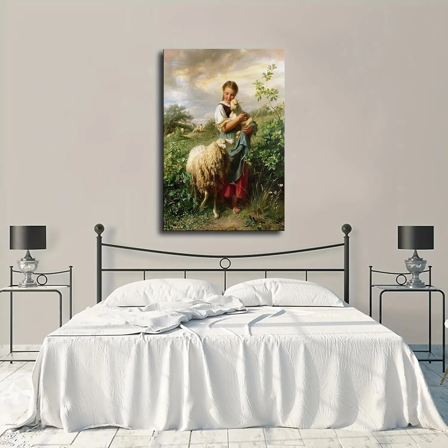 The Shepherdess 1866 By Johann Baptist Hofner Poster Picture Print Canvas Wall Art for Bedroom Office Room Living Room Decor (24x36inch Framed)