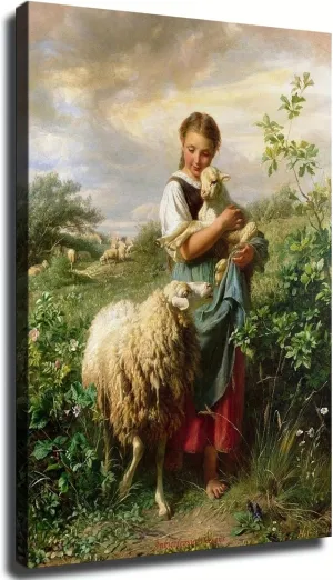 The Shepherdess 1866 By Johann Baptist Hofner Poster Picture Print Canvas Wall Art for Bedroom Office Room Living Room Decor (24x36inch Framed)