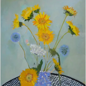 Thistles Sunflowers and More 2019 c-lb319 by Lila Bacon Floral Painting on Canvas
