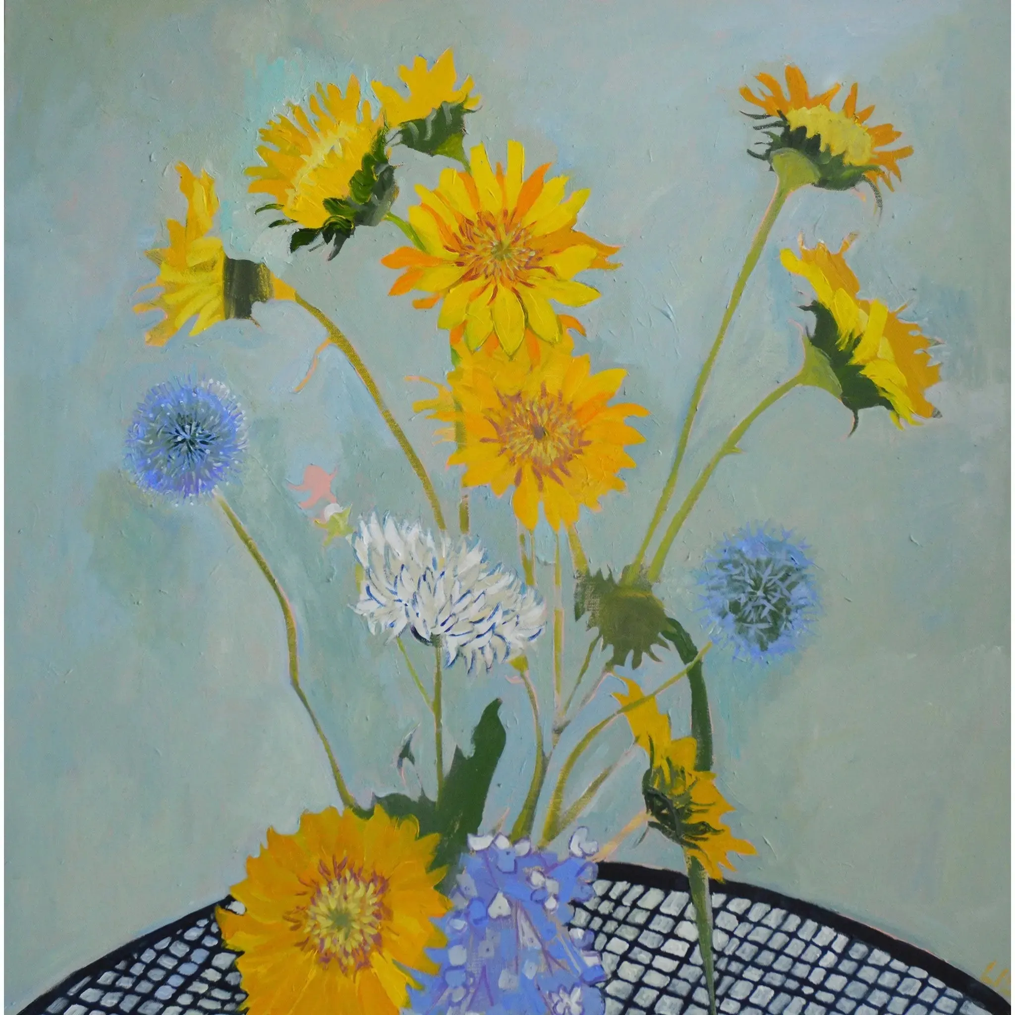 Thistles Sunflowers and More 2019 c-lb319 by Lila Bacon Floral Painting on Canvas