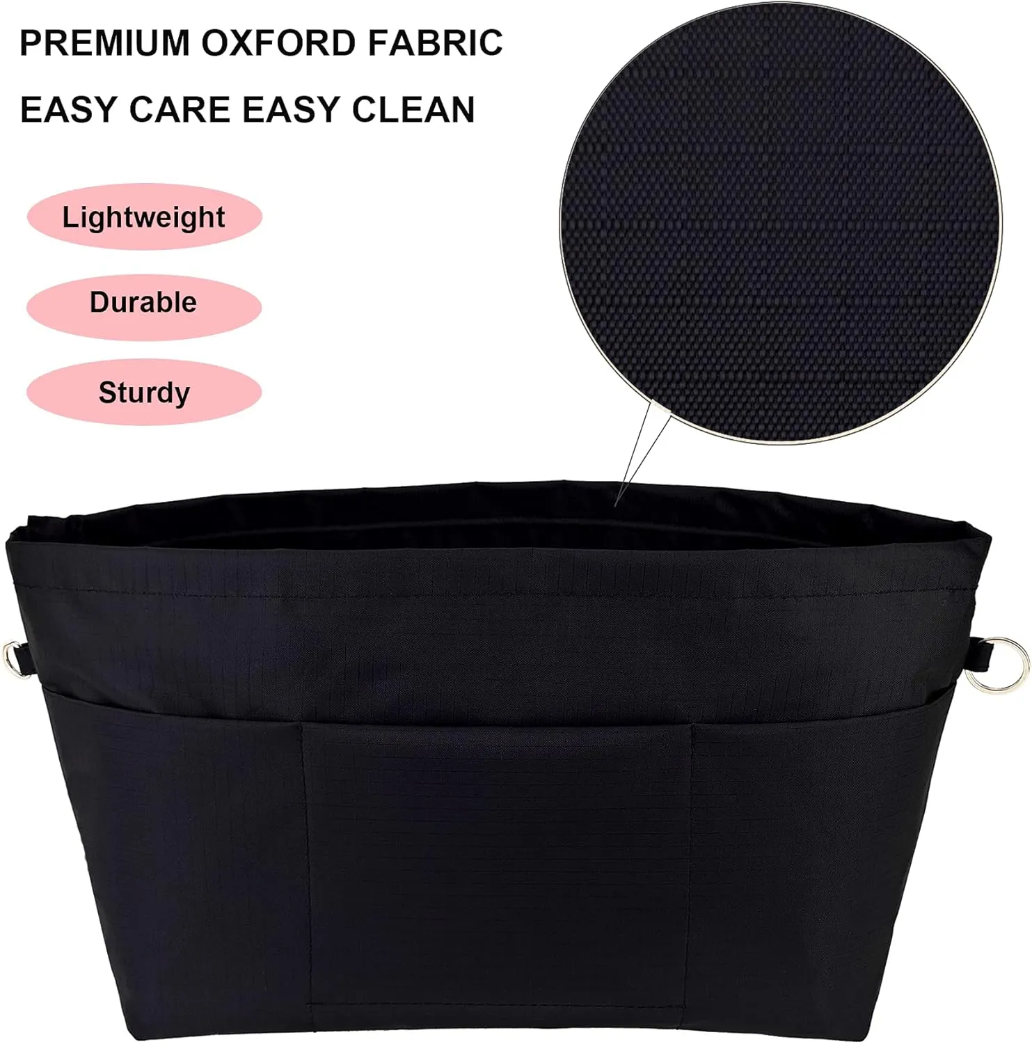 Time Wing Handbag Tote Purse Organizer Insert Bag Liner Shaper Divider Zipper 11 Pockets Compartments Medium Black