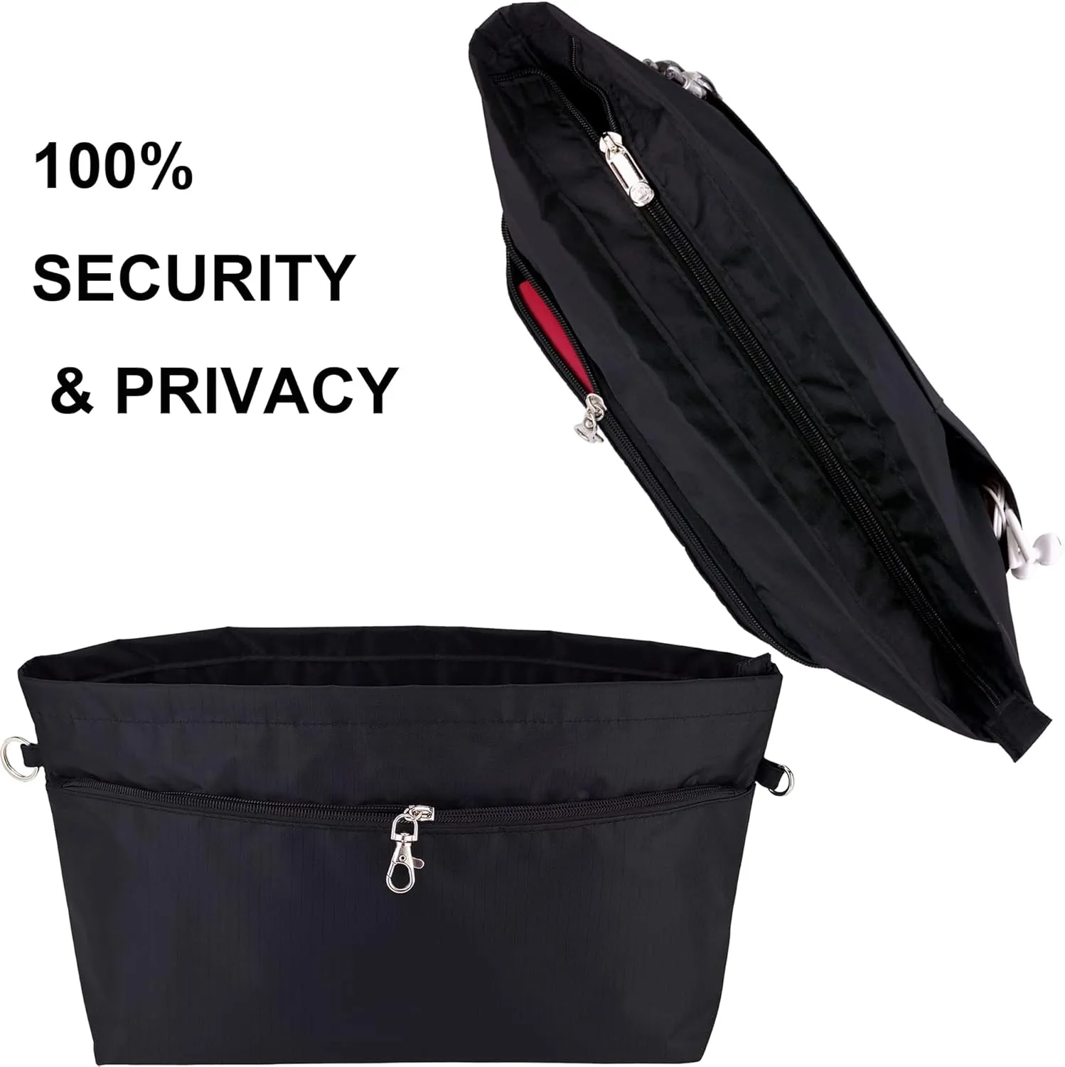 Time Wing Handbag Tote Purse Organizer Insert Bag Liner Shaper Divider Zipper 11 Pockets Compartments Medium Black