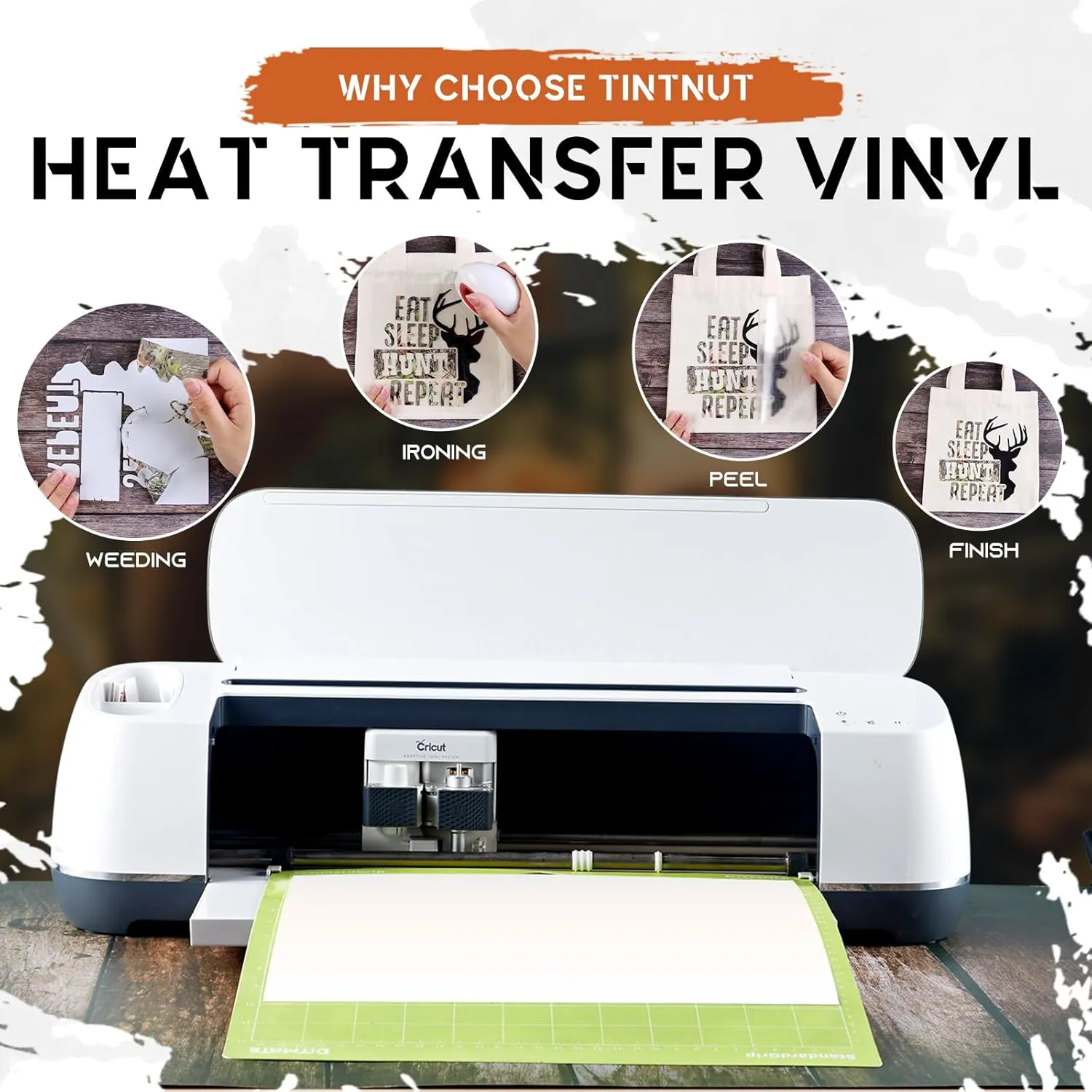Tintnut Real Tree Heat Transfer Vinyl - 10 Sheets 10 x 12 Inch Camo Pattern Iron on Vinyl for Hunter Outdoor Camouflage Printed HTV DIY T-shirts Handbags Hat Pants Craft for Cricut or Silhouette Cameo