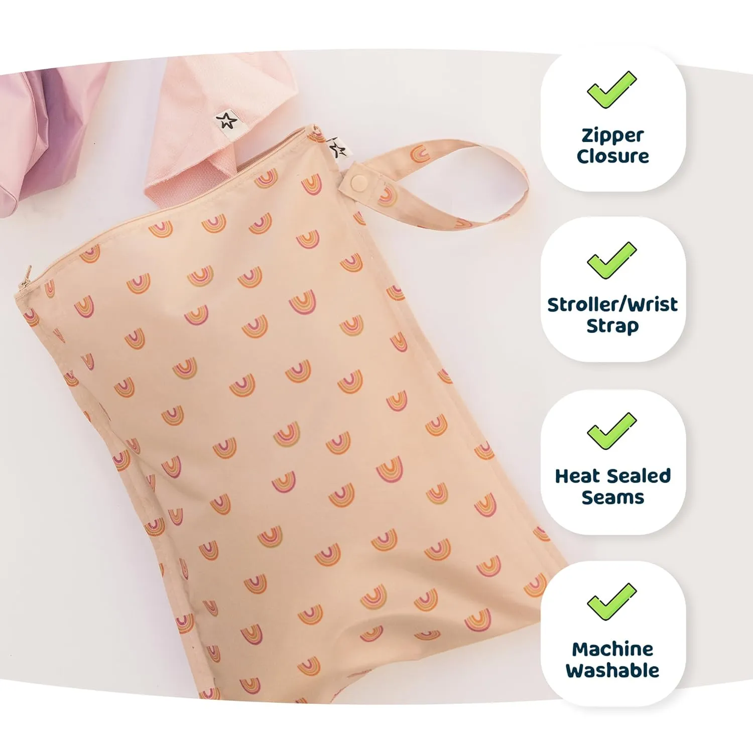 Tiny Twinkle Mess proof Waterproof Wet Dry Bag,2pk Reusable Wet Bags for Swimsuits&Baby Clothes,Leakproof Wet Bag,Waterproof Bag for Travel&Diaper bag,Wet Bags for Baby (Peach,Terracotta)