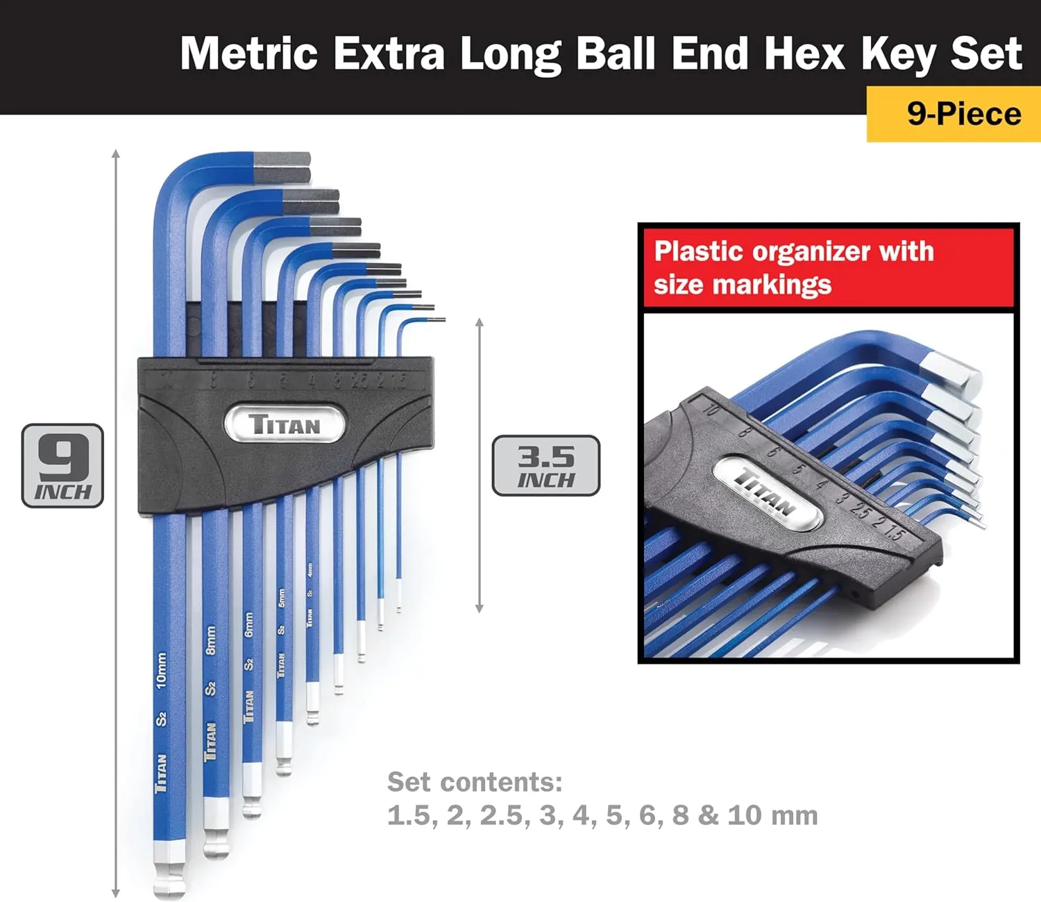 Titan 12764 22-Piece SAE and Metric Hex Key Set
