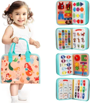 Toddler Busy Board Montessori Toys for Toddlers 1-3 Year Old Educational Activity Book Board Sensory Travel Toys Ages 2-4 Preschool Learning Fine Motor Skills Toy Quiet Book Gift for Kids