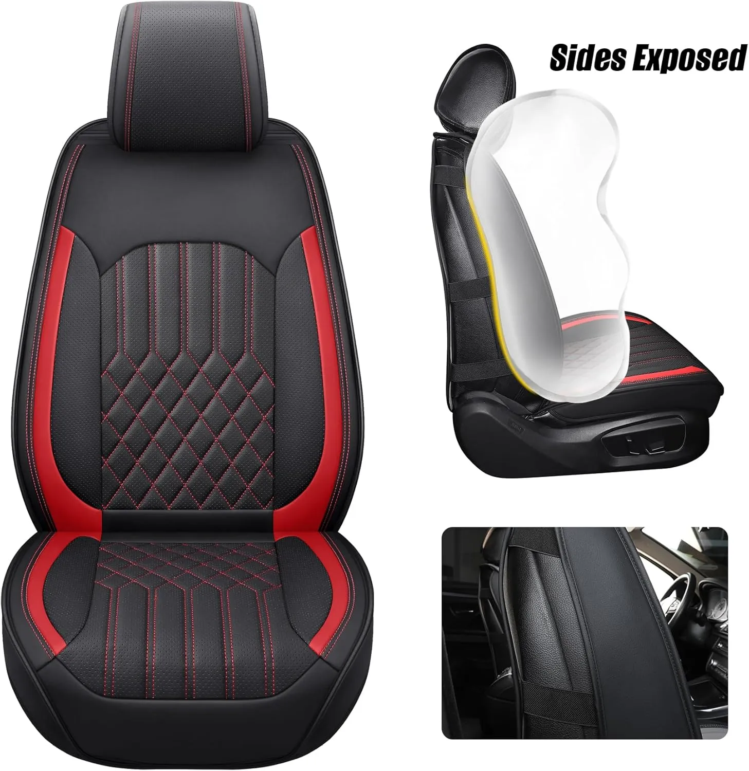 Tomatoman Seat Covers Compatible with Infiniti QX60 2014-2021 Durable Synthetic Leather Car Seat Protectors Easy Installation Airbag Safe Waterproof(2PCS Front/Black Red)