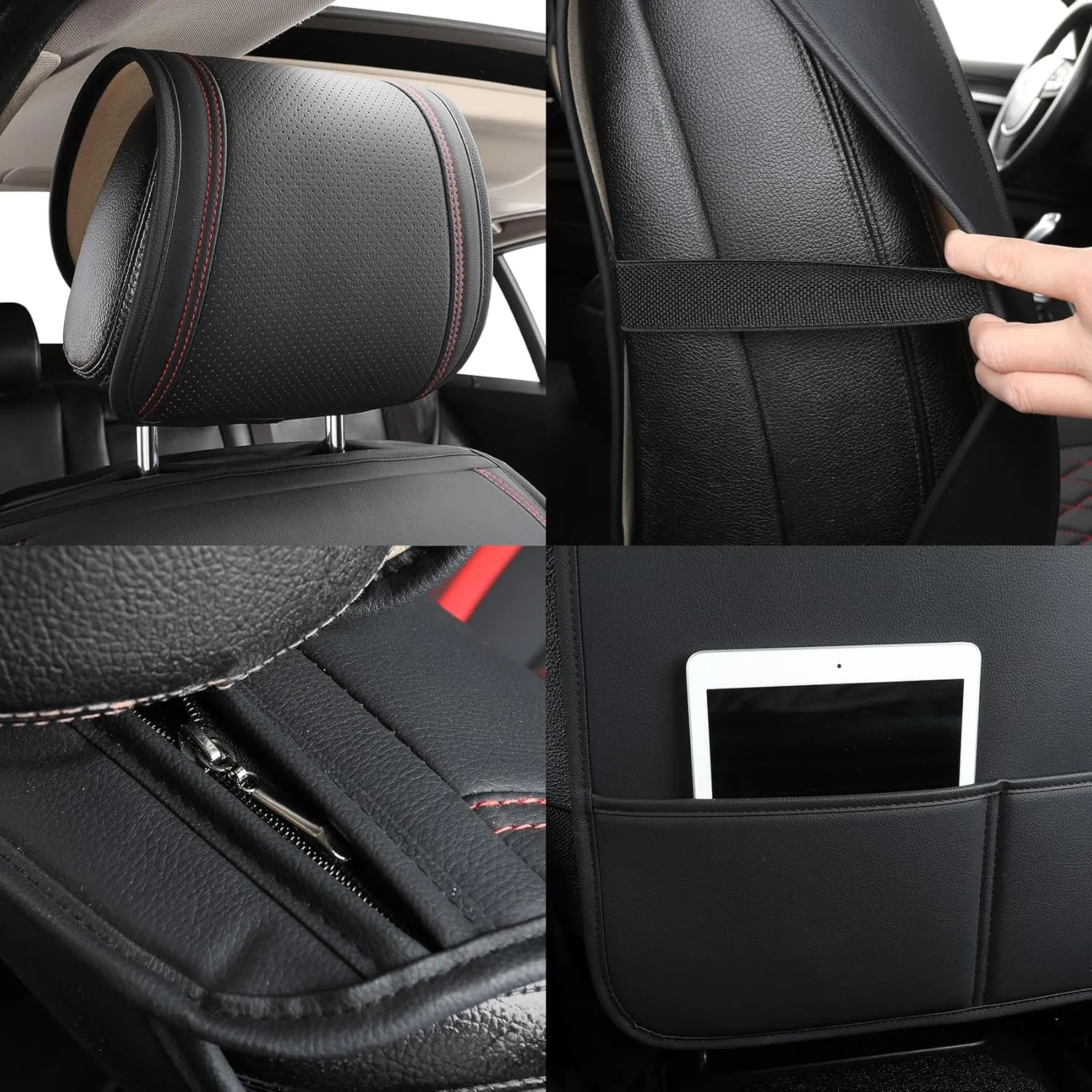 Tomatoman Seat Covers Compatible with Infiniti QX60 2014-2021 Durable Synthetic Leather Car Seat Protectors Easy Installation Airbag Safe Waterproof(2PCS Front/Black Red)