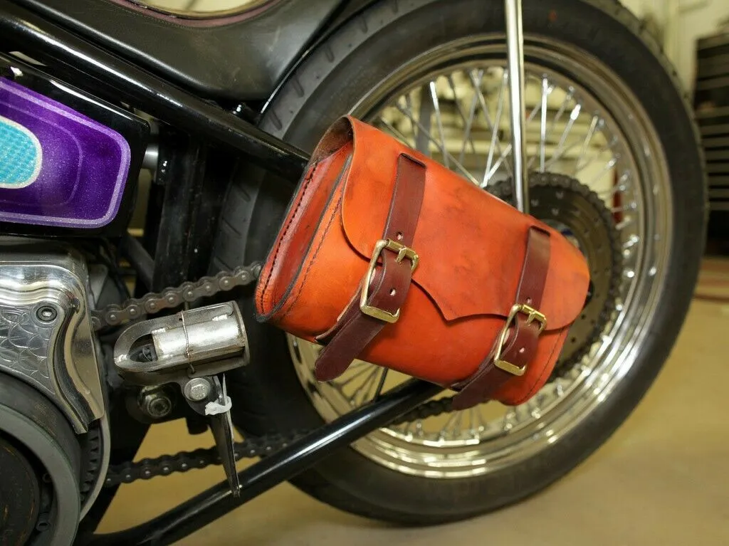 Tool Roll Saddle Bag Chopper Bobber Harley Sportster Nightster Dyna Brn Leather