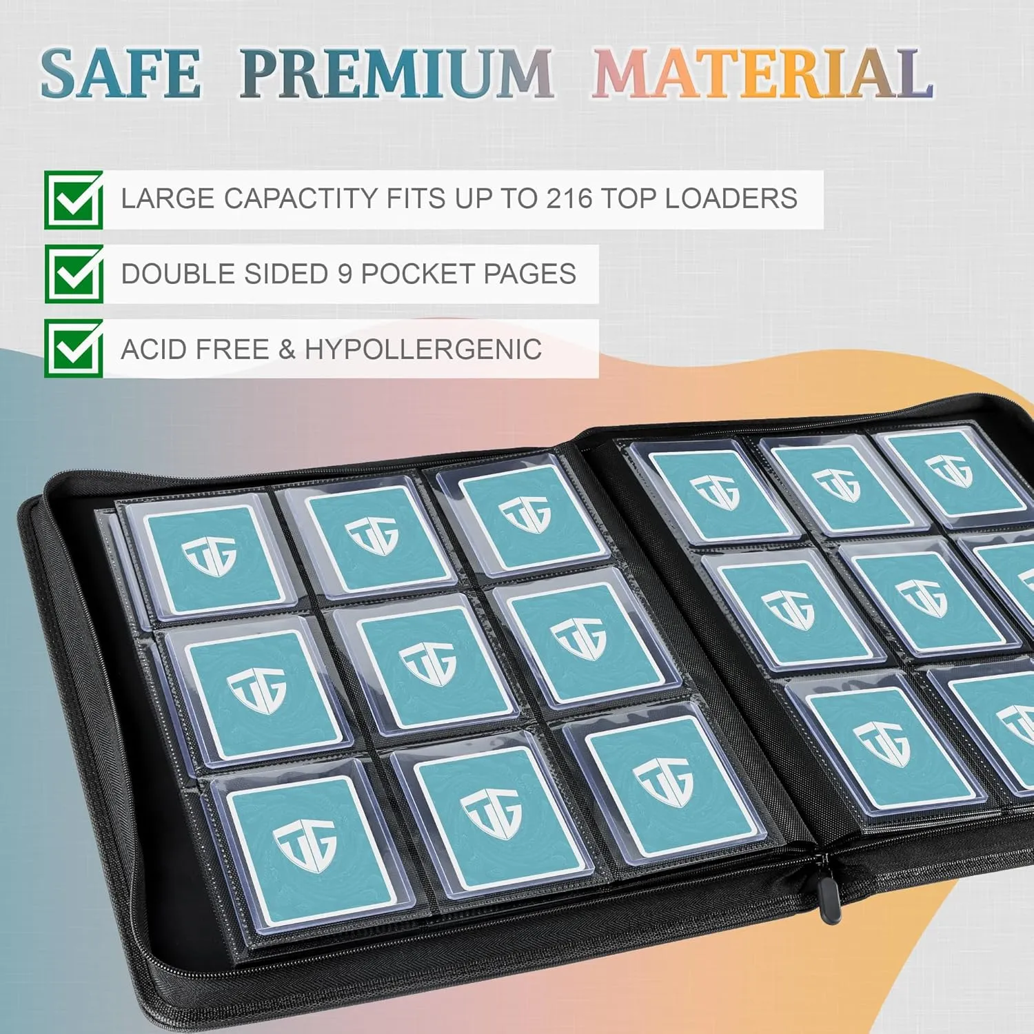 Toploader Binder,Holds 216 Toploaders,9 Pocket Top Loader Binder with Sleeves for 3"x4" Rigid Toploaders Hard Cases,Top loader Binders for TCG, MTG Card Binder, Trading Cards Binder(Black)