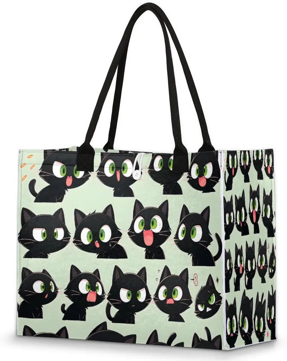 Tote Bag for Women, Black Cats Dizzy Gym Bag Laptop Shoulder Handbag Nurse Reusable Grocery Bag Bags Beach for Sports Work