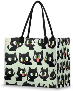 Tote Bag for Women, Black Cats Dizzy Gym Bag Laptop Shoulder Handbag Nurse Reusable Grocery Bag Bags Beach for Sports Work