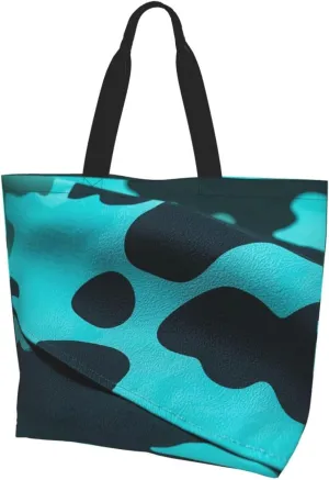 Tote Bag for Women Turquoise Blue Gold Marble Grocery Bag Foldable Shopping Bags Reusable Large Tote Bag