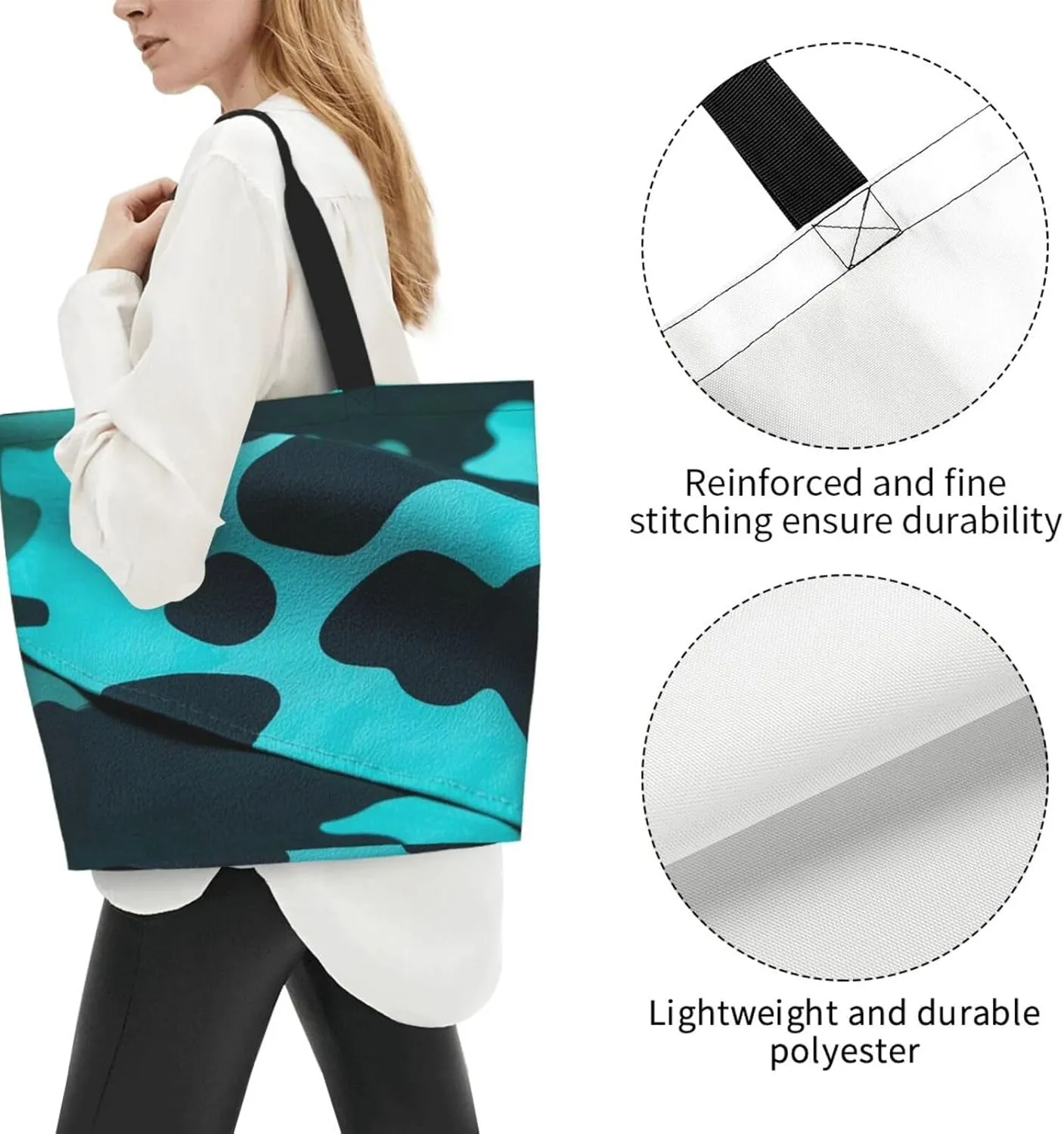 Tote Bag for Women Turquoise Blue Gold Marble Grocery Bag Foldable Shopping Bags Reusable Large Tote Bag