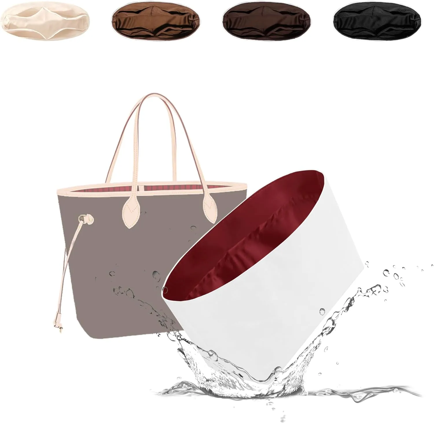Tote Bag Organizer Insert, Lightweight Insert Compatible with LV Neverfull GM, Waterproof Dupontpaper Surface and Silky Satin Lining(Ruby, GM)