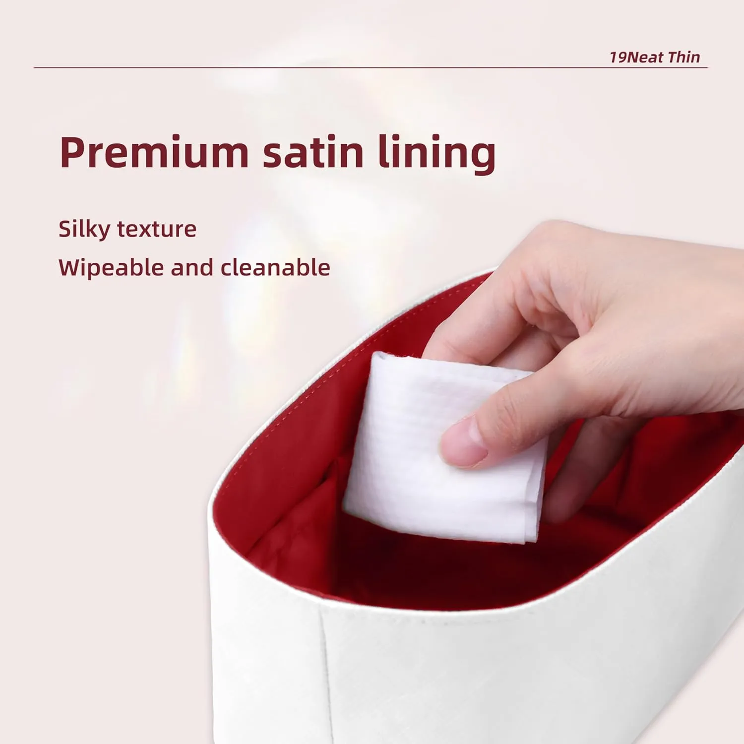 Tote Bag Organizer Insert, Lightweight Insert Compatible with LV Neverfull GM, Waterproof Dupontpaper Surface and Silky Satin Lining(Ruby, GM)