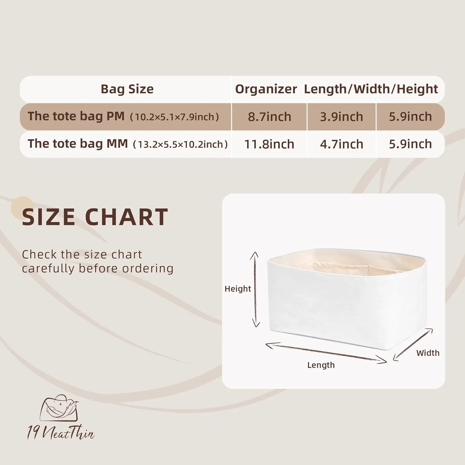 Tote Bag Organizer Insert, Lightweight Insert Compatible with M.arc Jacobs Medium Tote, Waterproof Dupontpaper Surface and Silky Satin Lining(MJ Midum, Craie)