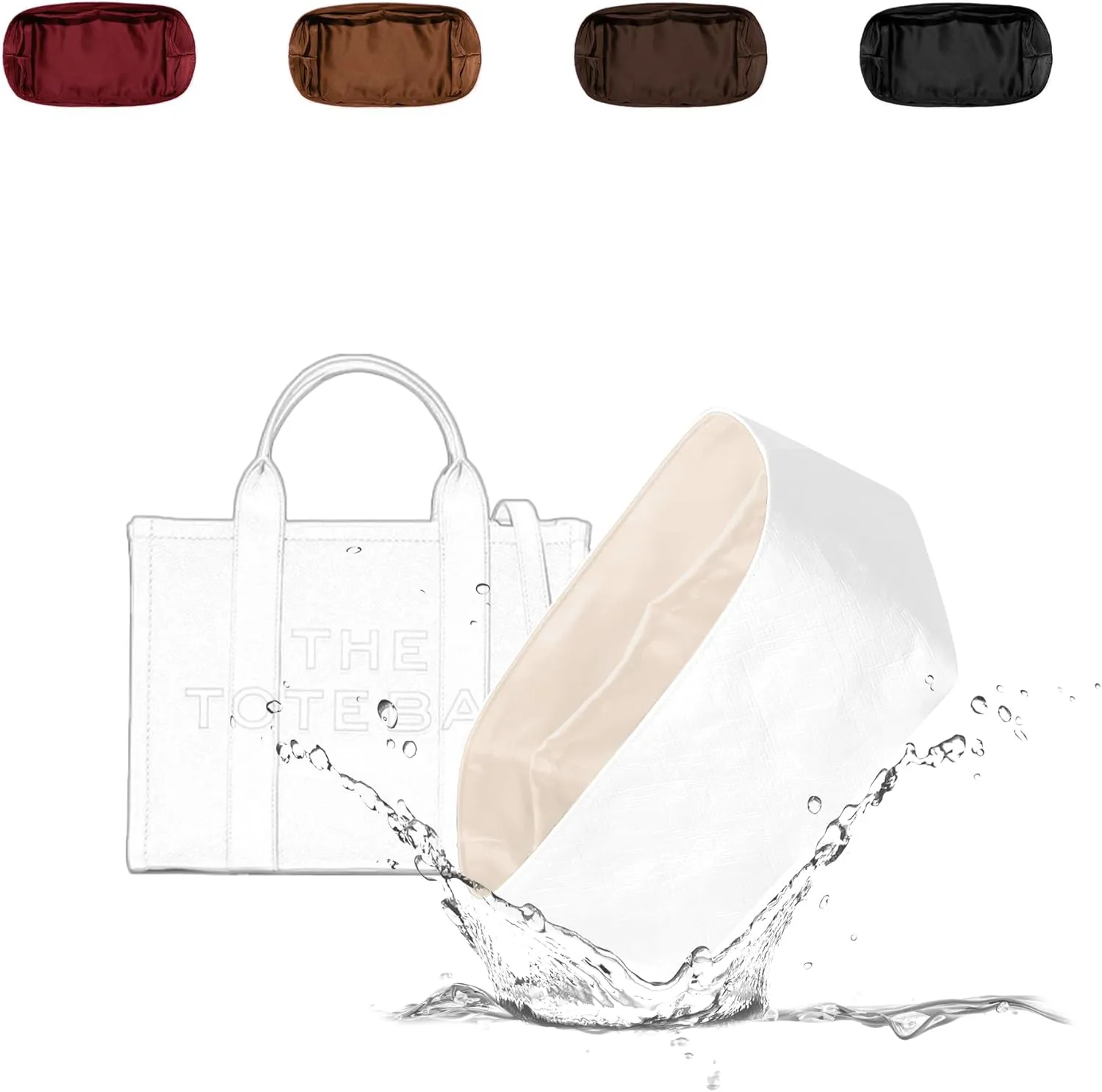Tote Bag Organizer Insert, Lightweight Insert Compatible with M.arc Jacobs Medium Tote, Waterproof Dupontpaper Surface and Silky Satin Lining(MJ Midum, Craie)
