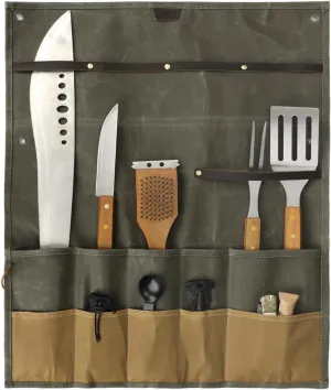 Tourbon Outdoor Camping Hanging Tool Roll Bag Canvas Cutlery Pouch Removable Tableware Multi-Purpose Storage Organizer for Camp BBQ Dinnerware Cookware