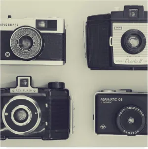 Trademark Fine Art, 18x18-Inch 4 Vintage Cameras by Tom Quartermaine