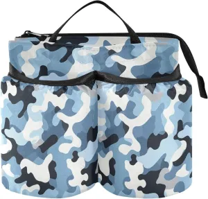 Travel Drink Cup Holder Unique Camouflage Blue Drink Caddy Beverage Holder Two Cup Holder for Travelers Flight Attendants