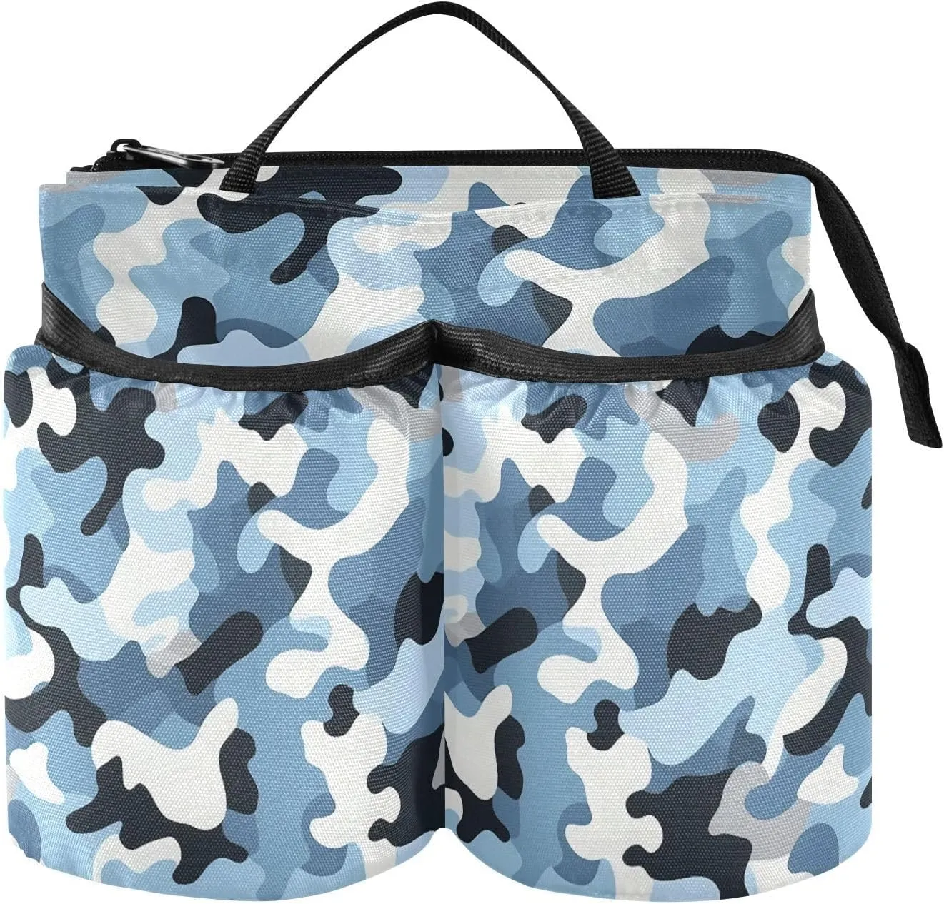 Travel Drink Cup Holder Unique Camouflage Blue Drink Caddy Beverage Holder Two Cup Holder for Travelers Flight Attendants