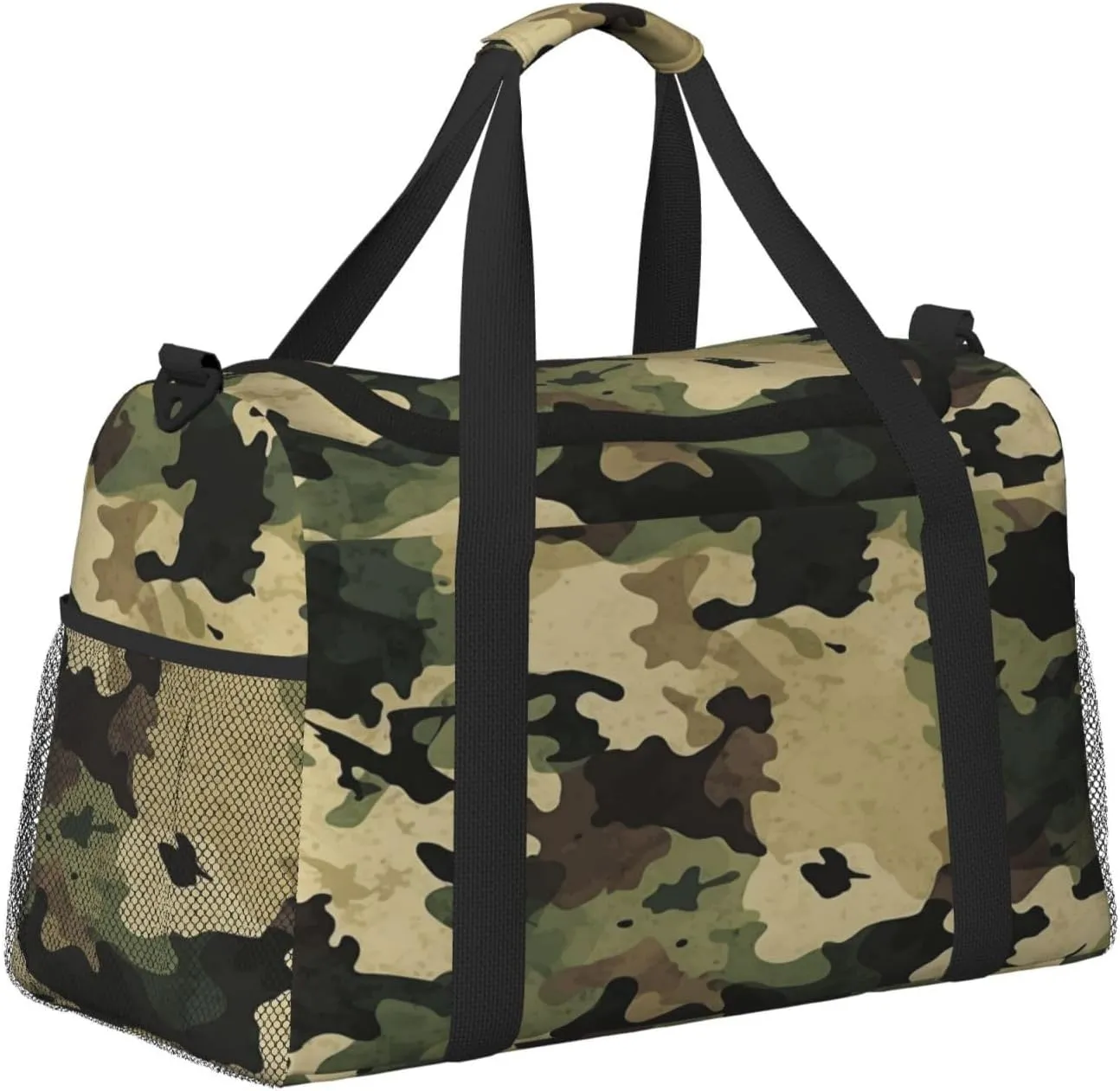 Travel Duffel Bag For Men Women, Army Brown Camouflage Pattern Carry On Sport Gym Bag With Shoulder Strap Lightweight Waterproof Weekender Bag Overnight Bag