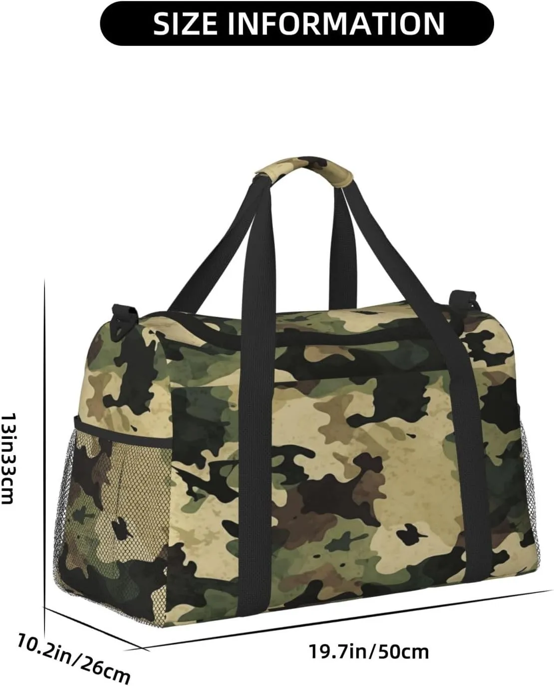 Travel Duffel Bag For Men Women, Army Brown Camouflage Pattern Carry On Sport Gym Bag With Shoulder Strap Lightweight Waterproof Weekender Bag Overnight Bag