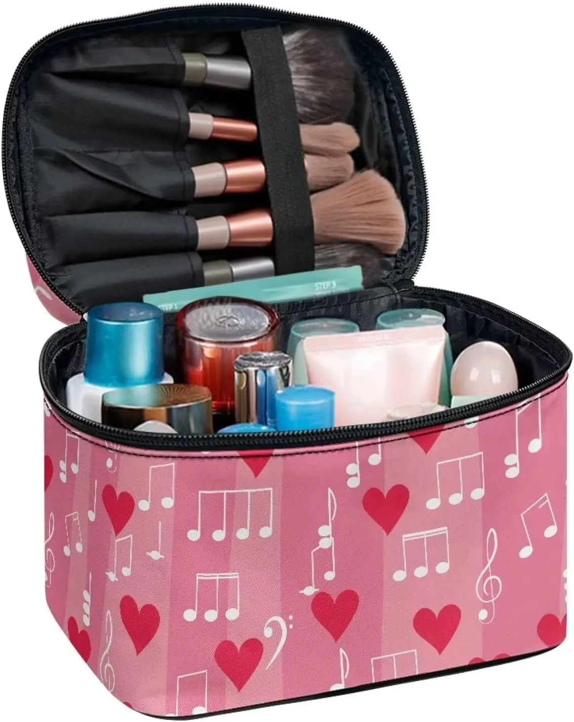 Travel Makeup Bag for Women Cute Small Make Up Bags Teen Cosmetic Bag Toiletry Organizer Pouch Portable Zipper Cosmetic Skincare Case, Note of Love
