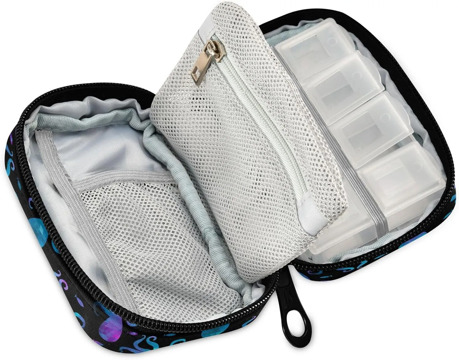 Travel Pill Organizer Bag Weekly Pill Organizer Case Gradient Octopus Fish Portable Small Daily Pill Boxes for Vitamin Fish Oils Supplement Holder with Zipper Compact Size