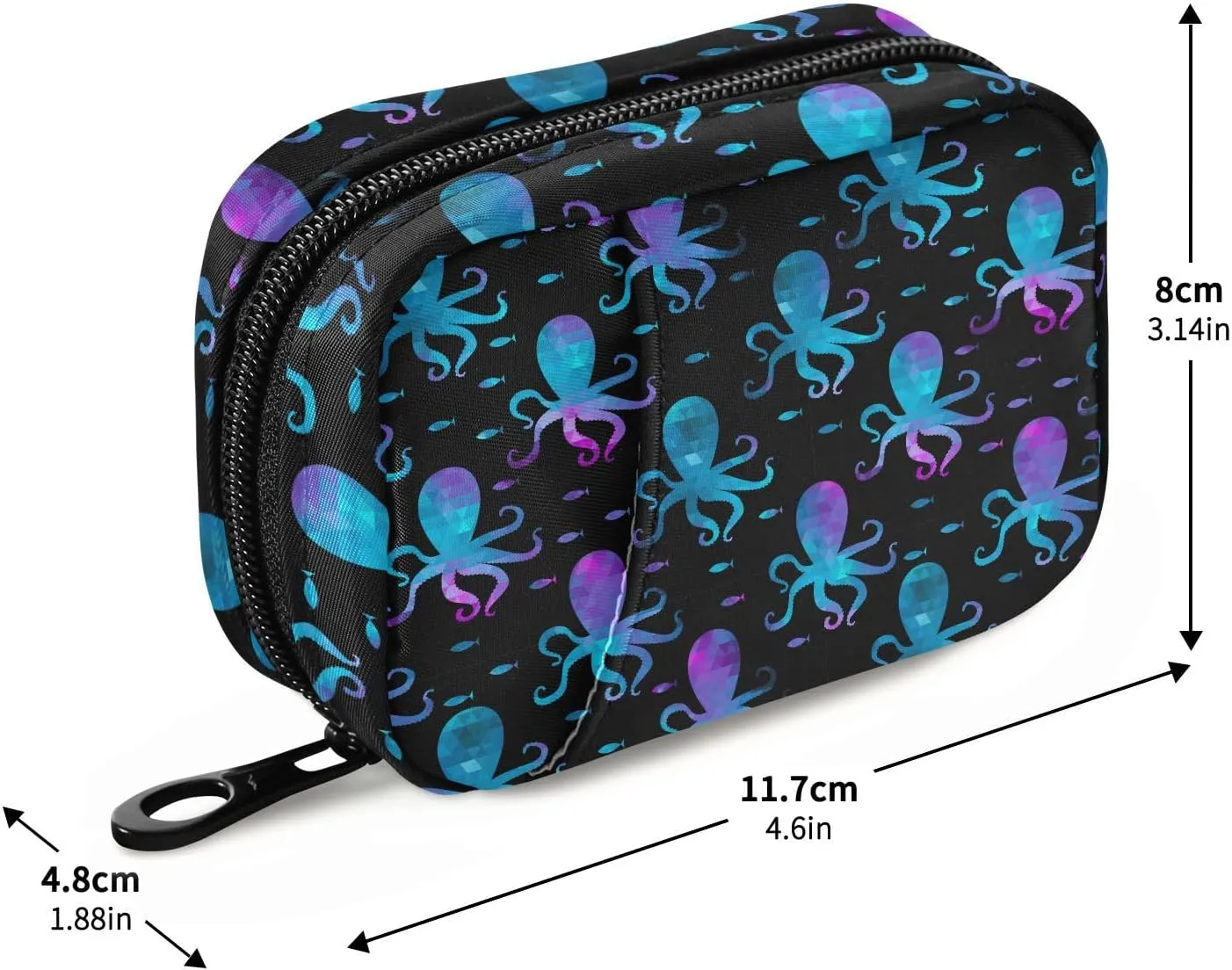 Travel Pill Organizer Bag Weekly Pill Organizer Case Gradient Octopus Fish Portable Small Daily Pill Boxes for Vitamin Fish Oils Supplement Holder with Zipper Compact Size