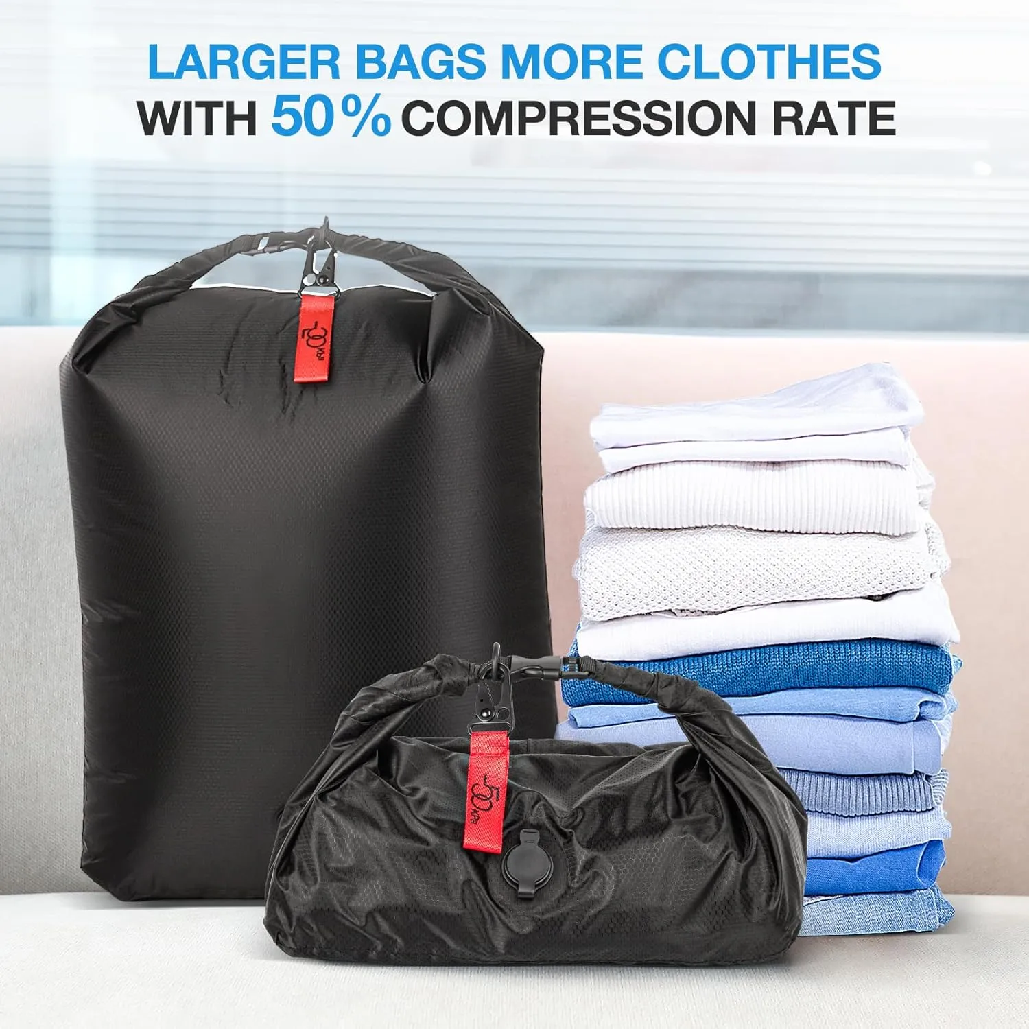 Travel Vacuum Compression Bags, 1 Pc Reusable Nylon Storage Bags for Luggage Packing, Space Saving Carry on Bags for Suitcase