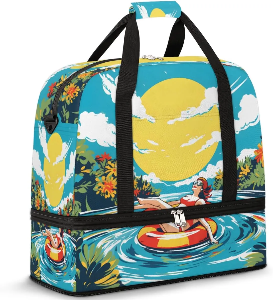 Travel Weekend Bag Summertime Sports Tote Gym Bags for Women Men, Beach Relaxation Shoulder Weekender Overnight Bag with Shoes