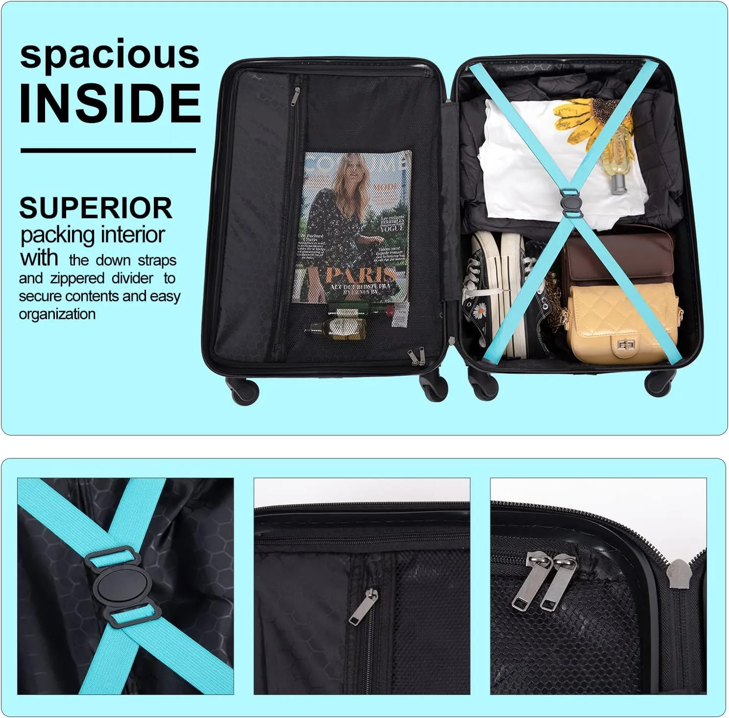 Travelhouse TravelhouseLuggageSets3PieceWear-ResistanceHardshellSpinnerWheelsSuitcaseSetswithTsaLock20/24/28TravelLuggagesClearanceLightweight