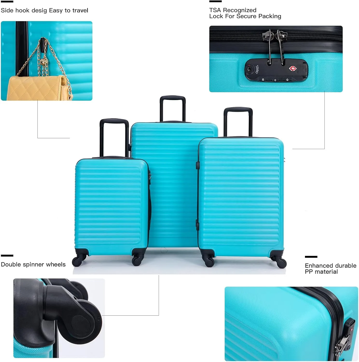 Travelhouse TravelhouseLuggageSets3PieceWear-ResistanceHardshellSpinnerWheelsSuitcaseSetswithTsaLock20/24/28TravelLuggagesClearanceLightweight