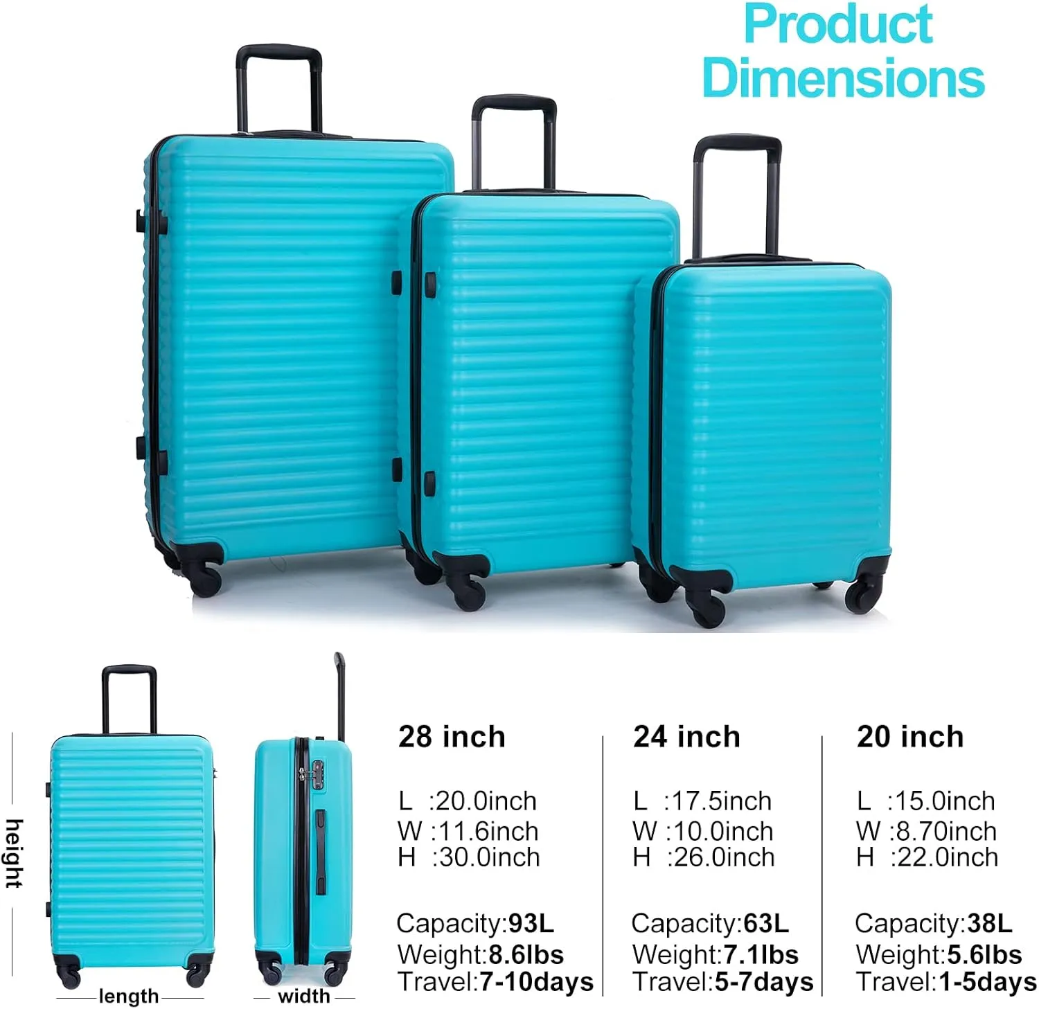 Travelhouse TravelhouseLuggageSets3PieceWear-ResistanceHardshellSpinnerWheelsSuitcaseSetswithTsaLock20/24/28TravelLuggagesClearanceLightweight