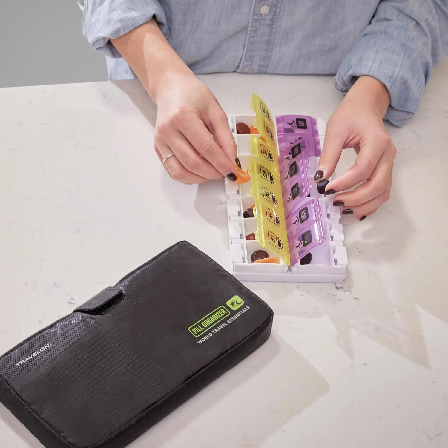 Travelon World Travel Essentials 7-Day Am/Pm Push Button Pill Case