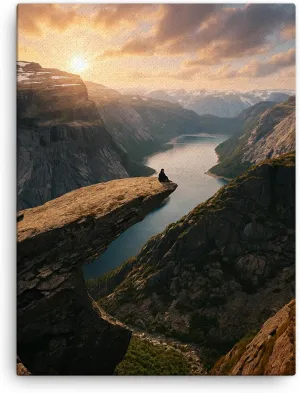 Trolltunga Norway Canvas Wall Art Mountain Landscape Scenic Photography Home Decor - 18x24 inches