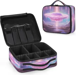 Ufo Spacecraft Makeup Bag for Travel, Cosmetic Bag with Dividers Toiletry Storage Portable Organizer Train Case for Cosmetics Makeup Brushes Jewelry