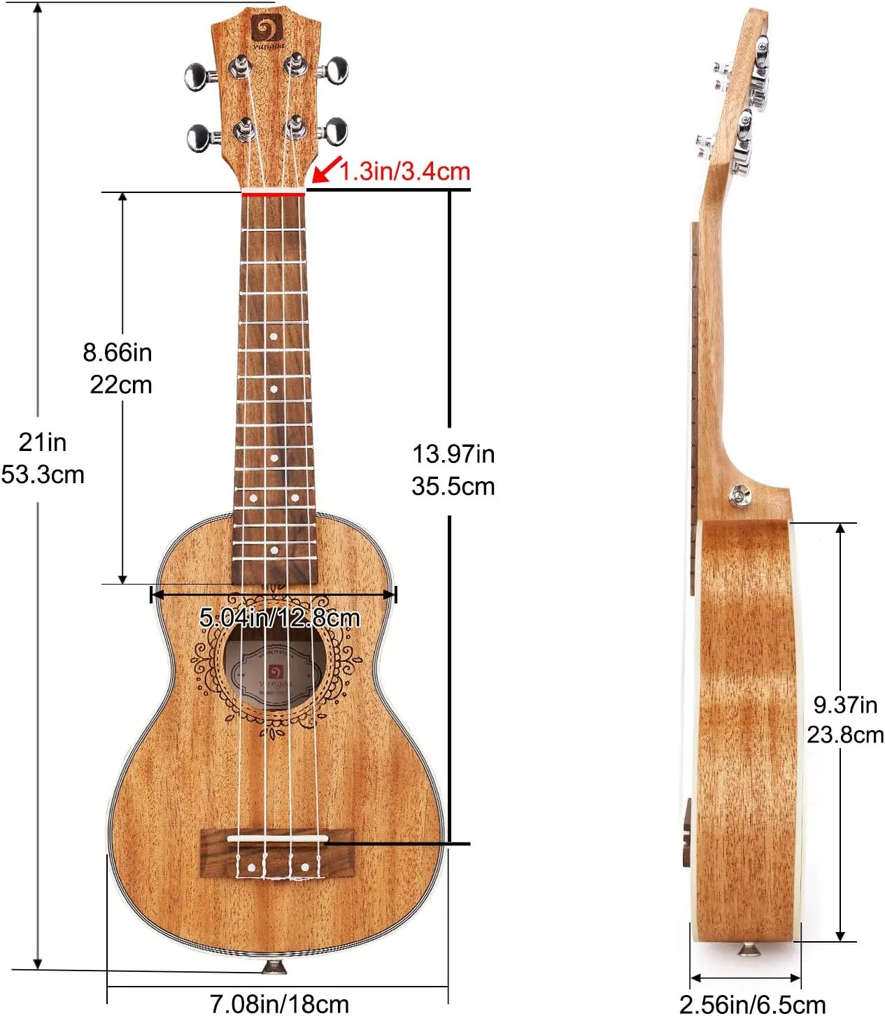 Ukulele Soprano Mahogany 21 Inch Professional Acoustic Ukelele Four String Wooden Hawaiian Uke Beginner Kit for Kids Students Starter Kit, by Vangoa