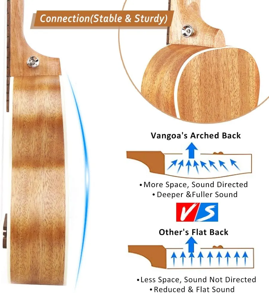 Ukulele Soprano Mahogany 21 Inch Professional Acoustic Ukelele Four String Wooden Hawaiian Uke Beginner Kit for Kids Students Starter Kit, by Vangoa