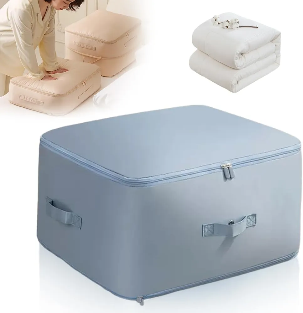 Ultra Space Saving Self Compression Organizer, 2025 Upgrade Space Saver Quilt Compression Storage Bag, Premium Comforter Storage Bag Packaging Cube Bedding Storage Bag (Blue, X-Large(54x42x60cm))
