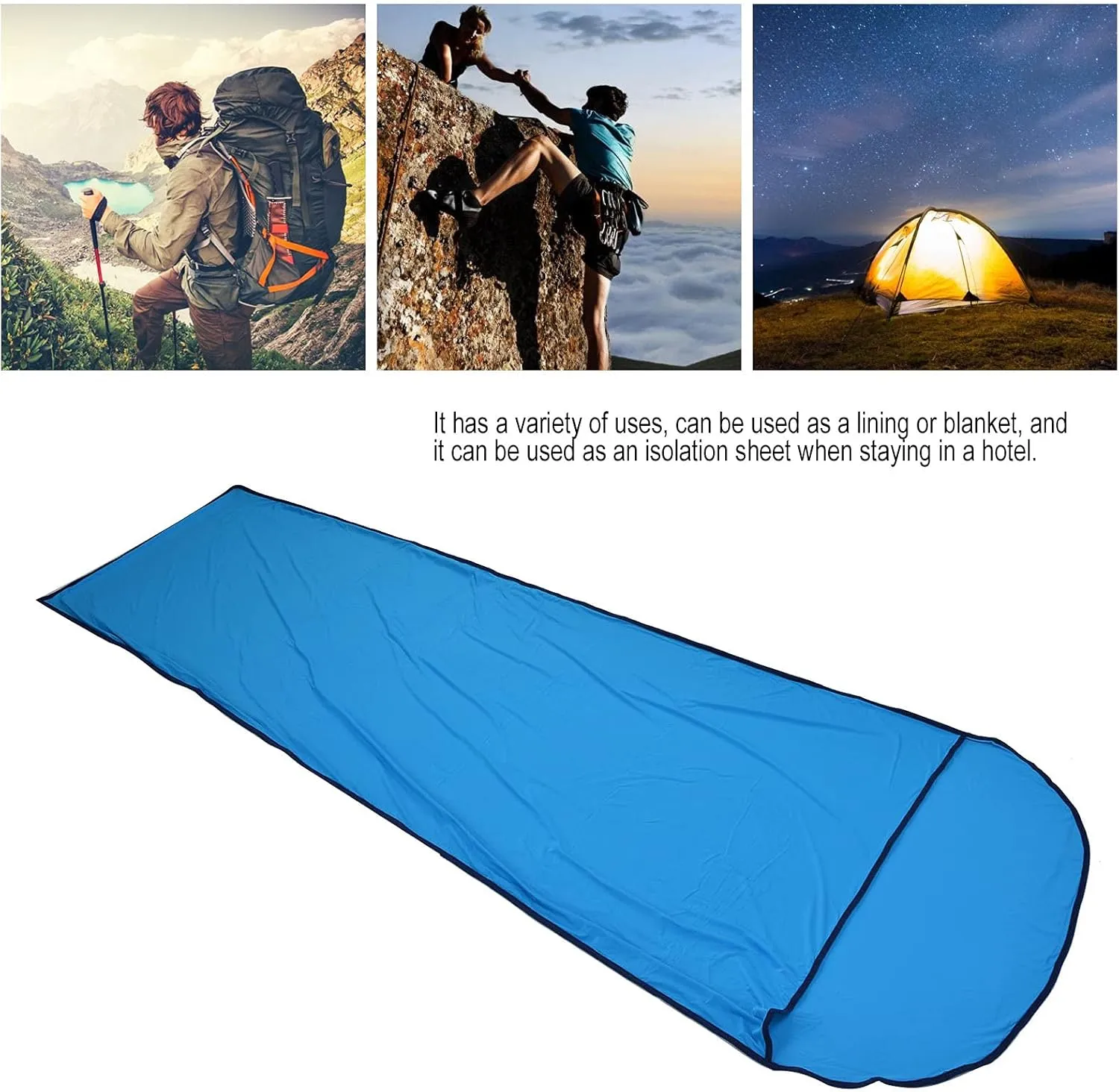 Ultralight Multifunctional Sleeping Bag Liner, Elastic and Breathable for Camping, Hiking, Backpacking, with Storage Bag, Skin Friendly Polyester Fabric, Unfolded Size 78.7x31.5in
