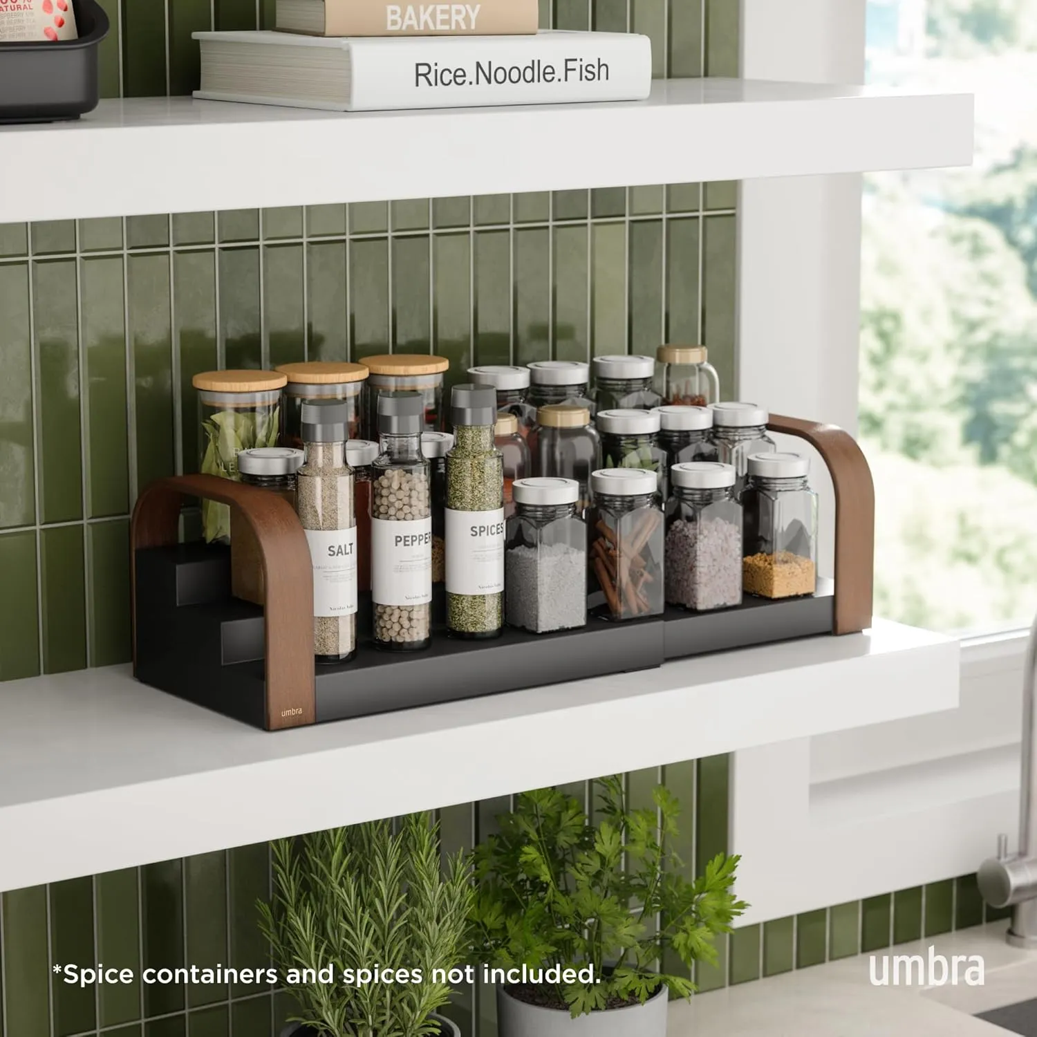 Umbra Bellwood Three-Tier Spice Shelf, Black/Walnut