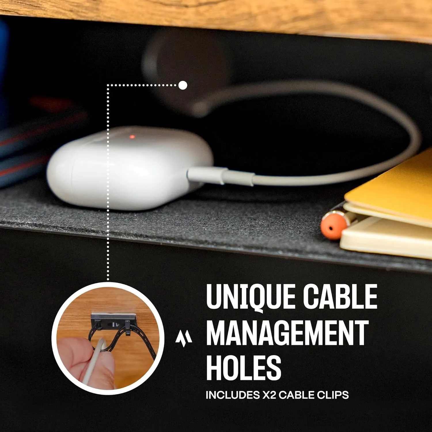 Under Desk Storage Shelf - Carbon Steel Under Desk Tray with Cable Management, Mountable Add-On Shelf for Table & Office Desks (7.5" x 8" x 2.8")