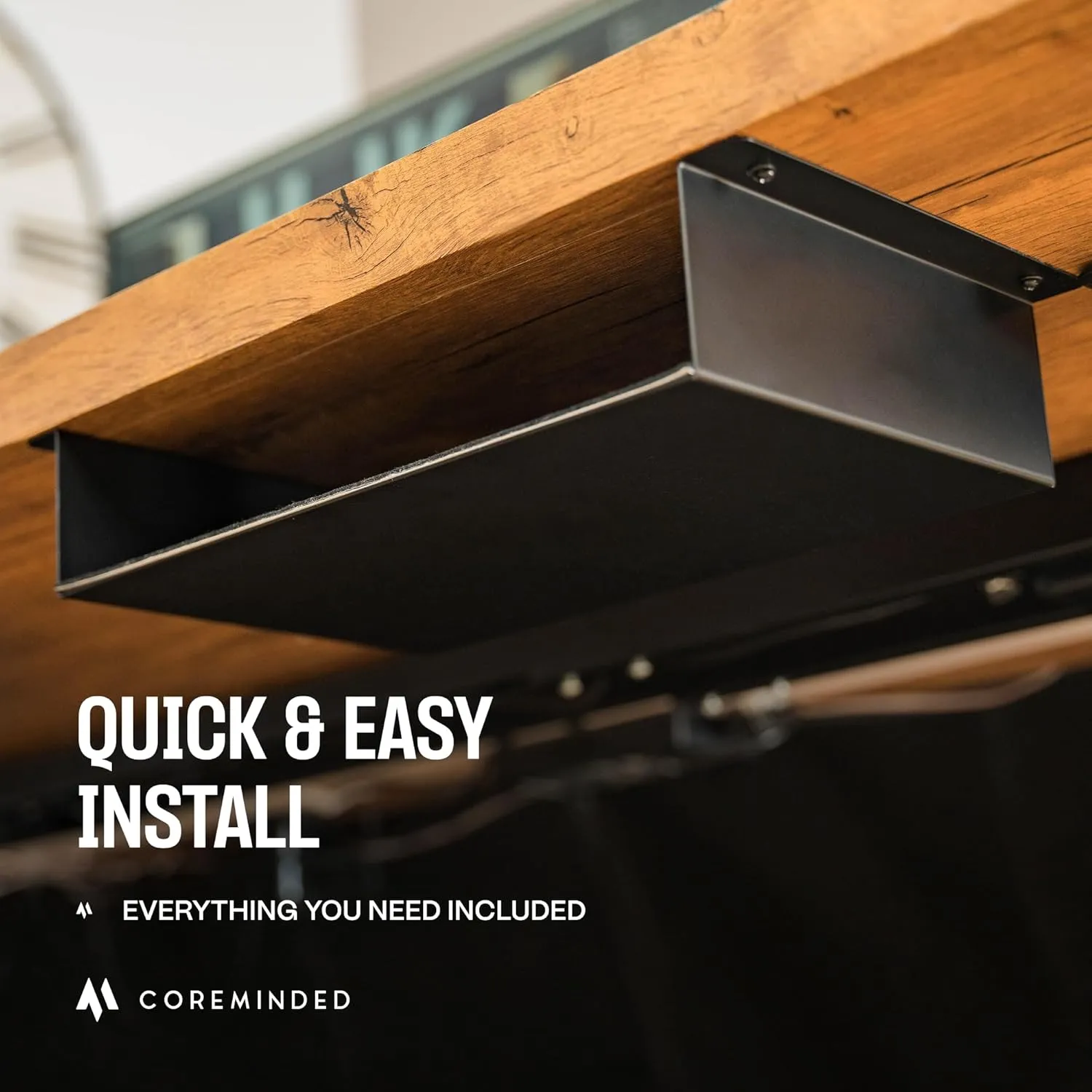 Under Desk Storage Shelf - Carbon Steel Under Desk Tray with Cable Management, Mountable Add-On Shelf for Table & Office Desks (7.5" x 8" x 2.8")