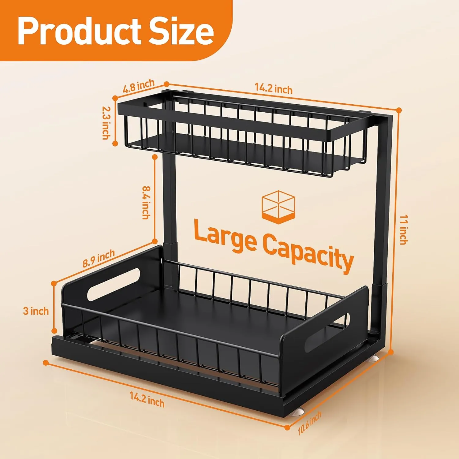 Under Sink Organizer 2 Pack,Metal Pull Out Cabinet Organizer Shelf,Kitchen Bathroom Organizers and Storage with Sliding Drawer,Storage Shelves,Storage and organization for Home,Laundry,RV,Pantry,Spice