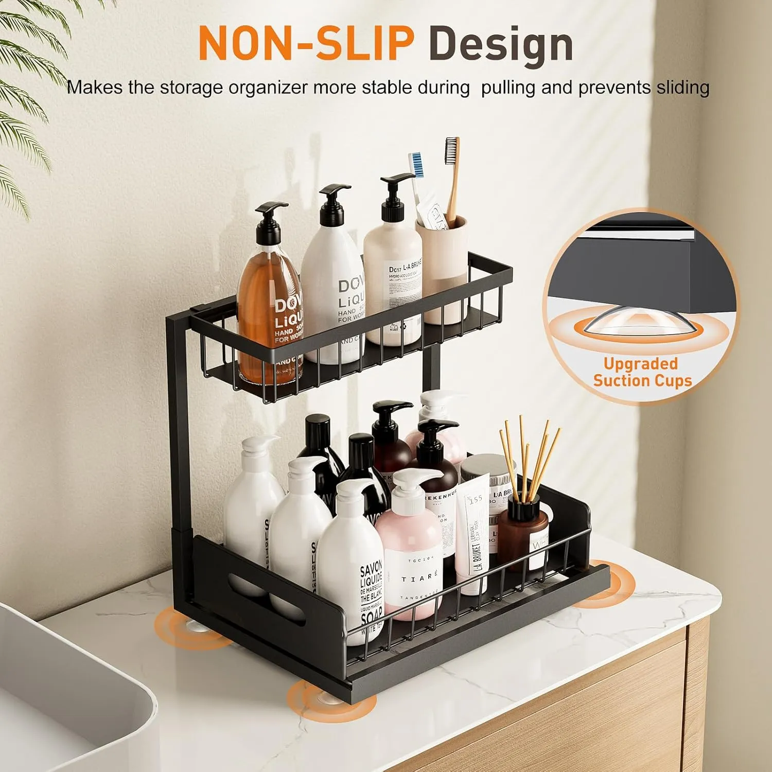 Under Sink Organizer 2 Pack,Metal Pull Out Cabinet Organizer Shelf,Kitchen Bathroom Organizers and Storage with Sliding Drawer,Storage Shelves,Storage and organization for Home,Laundry,RV,Pantry,Spice