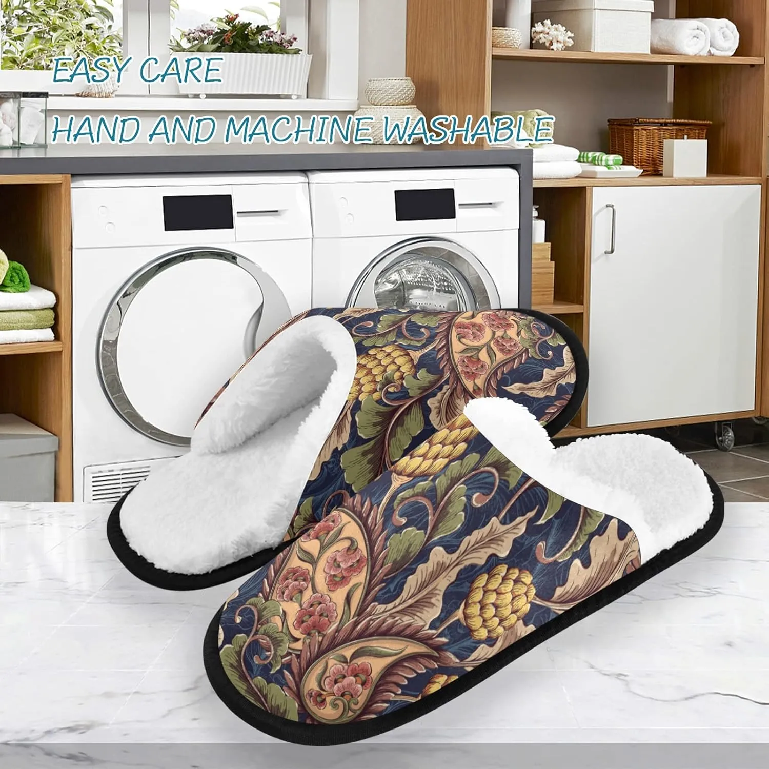 Unisex Slippers Fuzzy Feet Plush Cotton Slippers Anti-Slip Warm House Shoes M/L