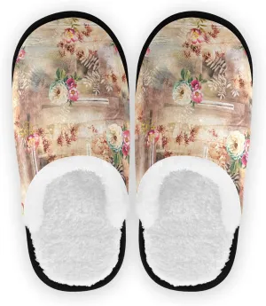 Unisex Slippers Fuzzy Feet Plush Cotton Slippers Anti-Slip Warm House Shoes M/L